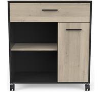 Desserte micro-ondes pour cuisine coloris chêne kronberg, noir mat -Longueur 81 x Hauteur 90,30 x Profondeur 39,6 cm