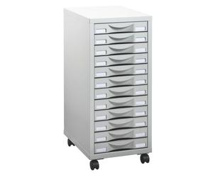 Desserte mobile Poly 12 tiroirs grise