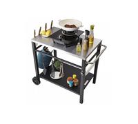 Desserte Plancha à 2 Niveaux Chariot de Barbecue avec Grand Plan de Travail en Inox 85 x 55 cm Table de Barbecue sur Roulettes