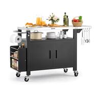 Desserte Plancha Extérieure 140 cm-VEVOR-Chariot de Barbecue avec Plateau en Inox et Placard de Rangement, pour BBQ Jardin