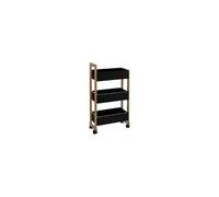 Desserte roulante de salle de bain 3 niveaux en Bambou et Bois Noir H 80 cm