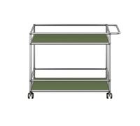 Desserte roulante USM Haller 2 plateaux métalliques vert olive structure chromée 75x67.5x50 cm