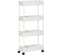 Desserte salle de bain cuisine 4 niveaux 4 crochets amovibles acier plastique blanc Blanc G