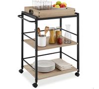 Desserte - TECTAKE - Chariot de service WORCESTER en panneau aggloméré flexible avec barre de poussée 65 x 41,5 x 87 cm - Bois clair