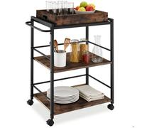 Desserte - TECTAKE - Chariot de service WORCESTER en panneau aggloméré flexible avec barre de poussée 65 x 41,5 x 87 cm - Bois foncé