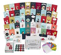 Dessie Lot de 100 cartes de Noël modernes uniques avec enveloppes et autocollants assortis. Cartes de vœux courtes à l'intérieur. Cartes de Noël en vrac emballées avec enveloppes