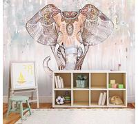 Dessin À La Main Abstrait Sous La Pluie Éléphant Studio De Yoga Salle De Sport Papier Peint 3D Installation Facile Intissé Tapisserie Bureau Salon Canapé Chambre Décoration Murale-200cm×140cm