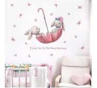 Dessin Animé Lapin Papillon Parapluie Lapin Stickers Muraux pour Chambre D'Enfants BéBé Chambre DéCor Stickers Muraux Chambre