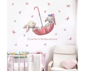 Dessin Animé Lapin Papillon Parapluie Lapin Stickers Muraux pour Chambre D'Enfants BéBé Chambre DéCor Stickers Muraux Chambre