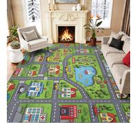 Dessin Animé Naturel Tapis Intérieur - Routes Carte Véhicules Architecture Grande Roue Doux, Confortable, Élégant, pour Salon, Chambre Bureau ou Couloir, Lavables, 180 x 240 cm Coloré