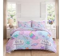 Dessin animé Set Housse de Couette 200 x 200 avec Fermeture éclair | Multicolore Microfibre Parure de Durable Résistante Décoloration Océan conte de fées sirène ensemble de housse de couette