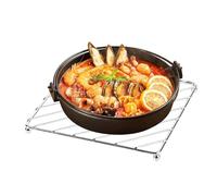 Dessous de plat carré en acier inoxydable - Forme géométrique de 18,5 x 18,5 cm - Masse équilibrée de 120 g + élévation de hauteur de 1,5 cm - Métal miroir poli - Pour casseroles chaudes et comptoir