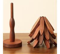 Dessous De Plat en Bois pour Plats Chauds - 4 Dessous De Plat en Bois en Forme d'arbre + 1 Support, sous-Verres en Forme D’Arbre pour Casseroles, Verres & Plats Chauds