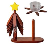 Dessous de plat en forme d'arbre pour aliments chauds - Design étoile - En bois - Avec support et étoile en tissu - Pour assiettes, bols, tasses, théières sur table à manger et cuisine