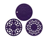 dessous-de-plat en silicone, nappe de table, Dessous de plat en Silicone multicolore, 3 pièces, 16cm 20cm, napperon chauffant réutilisable, décor cuisine(20cm Purple)