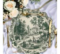 Dessous de plat ronds vintage verts à motif pastoral français, élégants et romantiques avec une ambiance de manoir, disponibles en paquets de 1 pièce, 2 pièces, 4 pièces, 6 pièces, 8 pièces et 300 piè