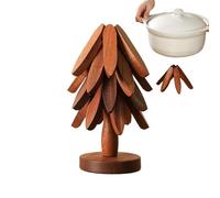 Dessous de Plats en Bois pour Plats Chauds, Supports Isolants en BoisPliables, 4 Dessous de Plat en Bois + 1 Support rangé comme Un Sapin de Noël, pour PlatsChauds pour Théière,Poêle, Bol