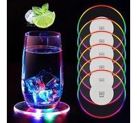 Dessous de verre en acrylique lumineux : lot de 6 dessous de verre ronds en acrylique étanches, LED multicolores pour boissons, bouteilles de champagne, fêtes, mariages, Noël