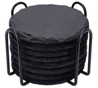 Dessous de verre en ardoise avec support en métal lot de 8 sous-verres en pierre noire de 10 cm (4 pouces) pour la cuisine