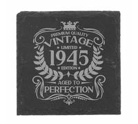 Dessous de verre en ardoise gravée pour homme - Style vintage 1945 - Pour 81e anniversaire - Pour 81 ans - Ardoise naturelle gravée (ardoise carrée)