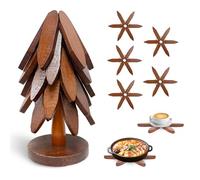 Dessous de verre en bois pour assiettes chaudes, pliables, en forme d'arbre, résistants à la chaleur, pour casseroles, bols, boissons chaudes, théières avec 4 tapis et 1 support