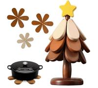 Dessous de verre en bois pour plats de sapin de Noël, dessous de verre en forme d'arbre, 3 dessous de verre en bois + 1 support comme un sapin de Noël, dessous de verre en bois pour casseroles chaudes
