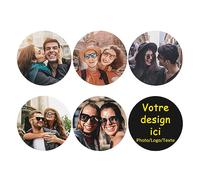 Dessous de Verre Personnalisés Photo, sous-Verres en Cuir PVC Personnalisables, Set de 6 sous-Tasses avec Image Logo Texte, Cadeau Maison Café Bureau, Rond