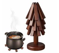 Dessous de verre pliable à 4 en forme d'arbre en bois | Soucoupes pour vaisselle chaude pour la maison, la cuisine, le bar, cadeau de pendaison de crémaillère, anniversaire