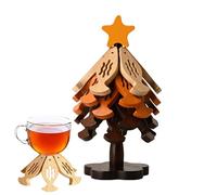 Dessous de verre pour sapin de Noël en bois 5 pièces avec support | Motif Poisson Sapin de Noël Sapin de Noël pour casseroles Théières pour casseroles Pots Bols Théières Boissons Table
