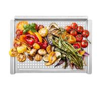 Dessus de gril en acier inoxydable pour barbecue extérieur, grand plateau de barbecue de 45,7 x 30,5 cm avec fond perforé, accessoires de barbecue parfaits pour les petits légumes et les grillades à