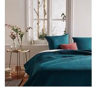 Dessus de lit 260 x 240 cm + 2 Taies 60 x 60 cm ""Dolce"" Atmosphera - Bleu canard
