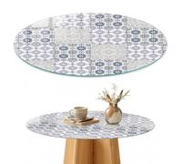 Dessus de Meuble 100 cm | Rond | Décoré | Épaisseur 4 mm | symétrie florale | Pour Bureau | Multi-usages | Bords Polis | Patins Antidérapants Inclus | Verre Trempé
