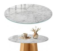 Dessus de Meuble 70 cm | Rond | Décoré | Épaisseur 4 mm | marbre gris | Multi-usages | Verre Trempé | Patins Antidérapants Inclus | pour Salon | Bords Polis