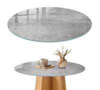 Dessus de Meuble 80 cm | Rond | Décoré | Épaisseur 4 mm | Béton gris | Bords Polis | Multi-usages | Verre Trempé | pour Salon | Patins Antidérapants Inclus