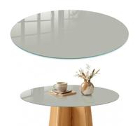 Dessus de Meuble 90 cm | Rond | Décoré | Épaisseur 4 mm | Gris chaud | Patins Antidérapants Inclus | Bords Polis | Verre Trempé | pour Salon | Multi-usages