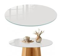 Dessus de Table 70 cm | Rond | Décoré | Épaisseur 4 mm | gris clair chaud | Patins Antidérapants Inclus | Multi-usages | Verre Trempé | pour Salon | Bords Polis