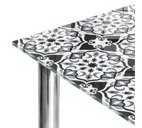 Dessus de Table 80x60 cm | Imprimé Décoratif | Résistant aux Rayures | symétrie en noir et blanc | pour Table à Manger, Table Basse et Bureau | Plusieurs Tailles | Bords Polis | Verre Trempé