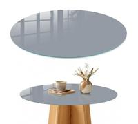 Dessus de Table 90 cm | Rond | Décoré | Épaisseur 4 mm | Gris millénial | Patins Antidérapants Inclus | pour Salon | Verre Trempé | Multi-usages | Bords Polis