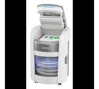 Destructeur de papier Leitz IQ OptiMax Autofeed 150 P4 coupe croisée 4x10mm alimentation auto 22,5cm 55dB blanc
