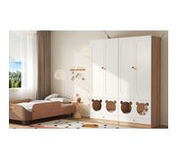 DESVIAE Armoire enfant 4 portes 2 tiroirs avec niche pour chat, 80 x 50 x 200 cm, blanc et bois naturel