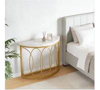 DESVIAE Console demi-lune 110 x 35 x 80 cm, plateau aspect marbre blanc, structure métallique dorée