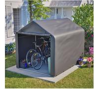 DESVIAE Garage à vélos extérieur 220 x 160 x 165 cm, porte à enroulement, structure métallique et bâche PE grise