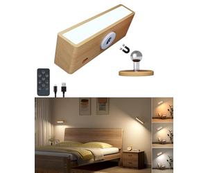 DetarZinLED Applique Murale avec Telecommande,Lampe de Chevet Bois,Rechargeable Lumiere Murale sans fil,Batterie Veilleuse Murale led sans percer,Lampe Murale Interieur aimantée,Liseuse Murale