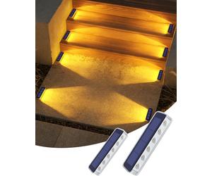 DetarZinLED Lampe Solaire Exterieur IP68 Etanche, Blanc Chaud, Lot de 2 | Matière en PC, Auto Adhesive, LED Eclairage Spot Solaire Exterieur, pour Escalier, Jardin, Sol, Terrasse, Chemin, Allée
