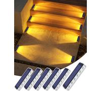 DetarZinLED Lampe Solaire Exterieur IP68 Etanche, Blanc Chaud, Lot de 6 | Matière en PC, Auto Adhesive, LED Eclairage Spot Solaire Exterieur, pour Escalier, Jardin, Sol, Terrasse, Chemin, Allée