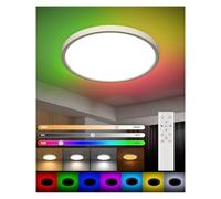 DetarZinLED Plafonnier LED Extra Plat 30cm avec Télécommande, 24W 2700LM Dimmable CCT Lampe Plafond Ronde, RGB Changement de Couleur Lustre Chambre Enfant Veilleuse, IP44 Étanche Salle de Bain