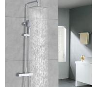 DETBOM Colonne de Douche Thermostatique Anti-Calcaire, Chromé, Carré | Ensemble de Douche Complet Acier Inoxydable avec Douche Pluie 25 cm, Colonne Douche Hauteur Réglable pour Salle de Bain