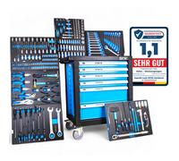 DeTec. 3066 Servante d'atelier 6/6 tiroirs Chariot à outils rempli d'outils de qualité bleu