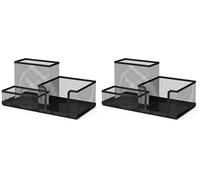 Detectalia Organisateur de Bureau et Pot à Crayons en Maille Métallique, Noir - Support Multifonctionnel Compact pour Stylos, Accessoires de Bureau et Fournitures Scolaires (Lot de 2)