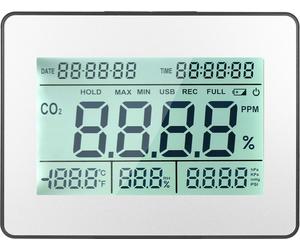 Détecteur de dioxyde de carbone Moniteur de qualité de l'air avec enregistrement des données Fonction horloge Détecteur de CO2 à fixation murale avec grand écran LCD Indicateur de dioxyde de carbone T